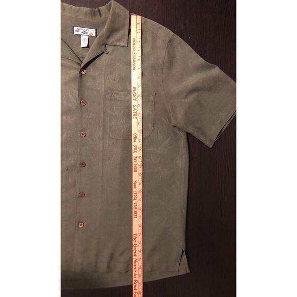 Caribbean Joe Green Rayon/Polyester Loop Button Palm Hawaiian Shirt Large - Picture 8 of 8